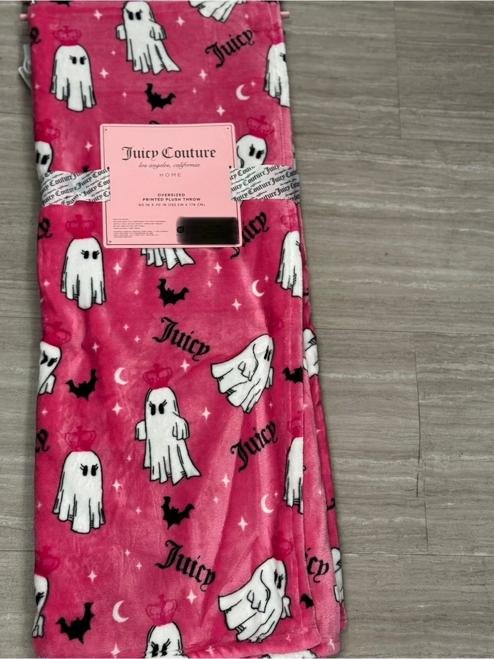 Juicy Couture Pink Ghost Print Plush Throw